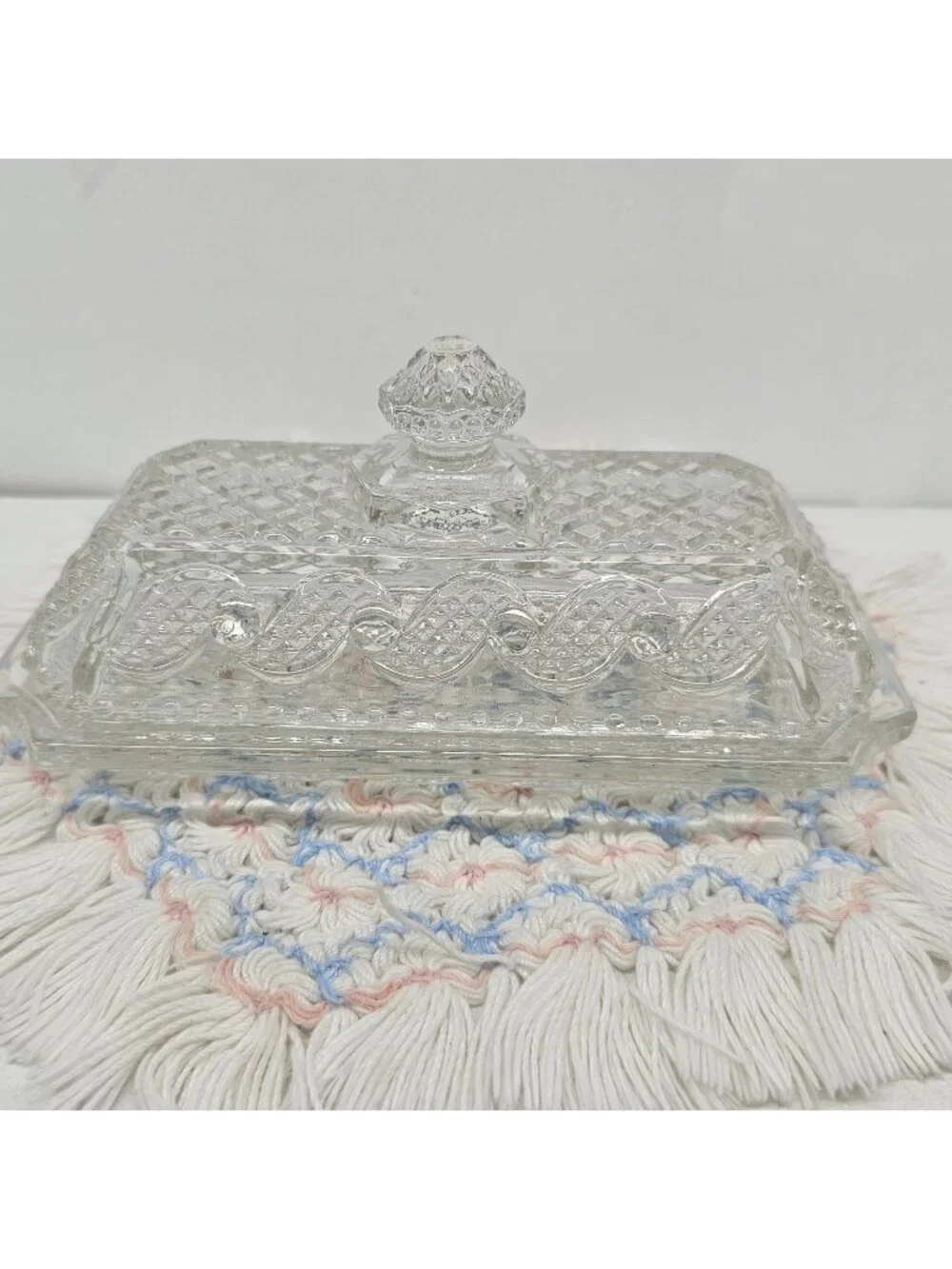 Vintage Avon Cape Cod Clear Pressed Glass Covered \ Butter Dish  Waves
